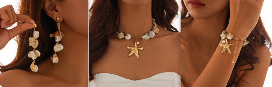 Classic Conch Pendant Necklace For Women Bohemian Starfish Beaded Choker Necklace Summer Beach Neck Fashion Jewelry
